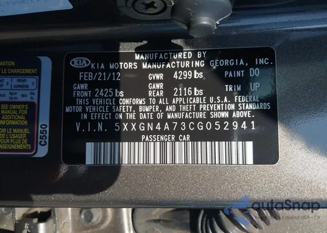 2012 Kia Optima Ex z USA, uszkodzony, nr VIN 5XXGN4A73CG052941